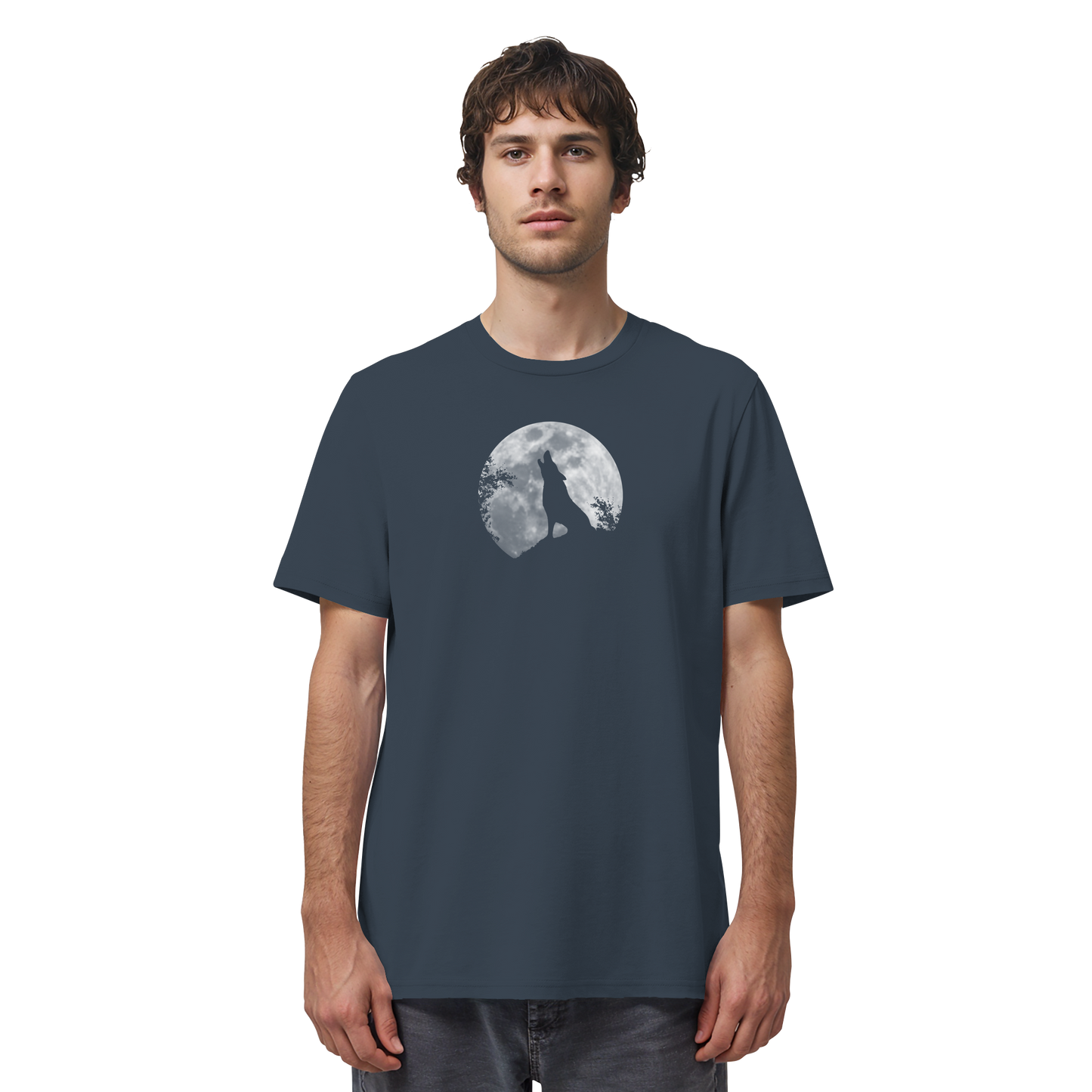 Heulender Wolf Silhouette vor Vollmond - Organic Shirt