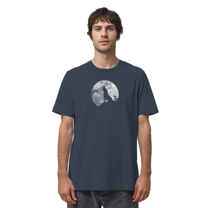 Heulender Wolf Silhouette vor Vollmond - Organic Shirt