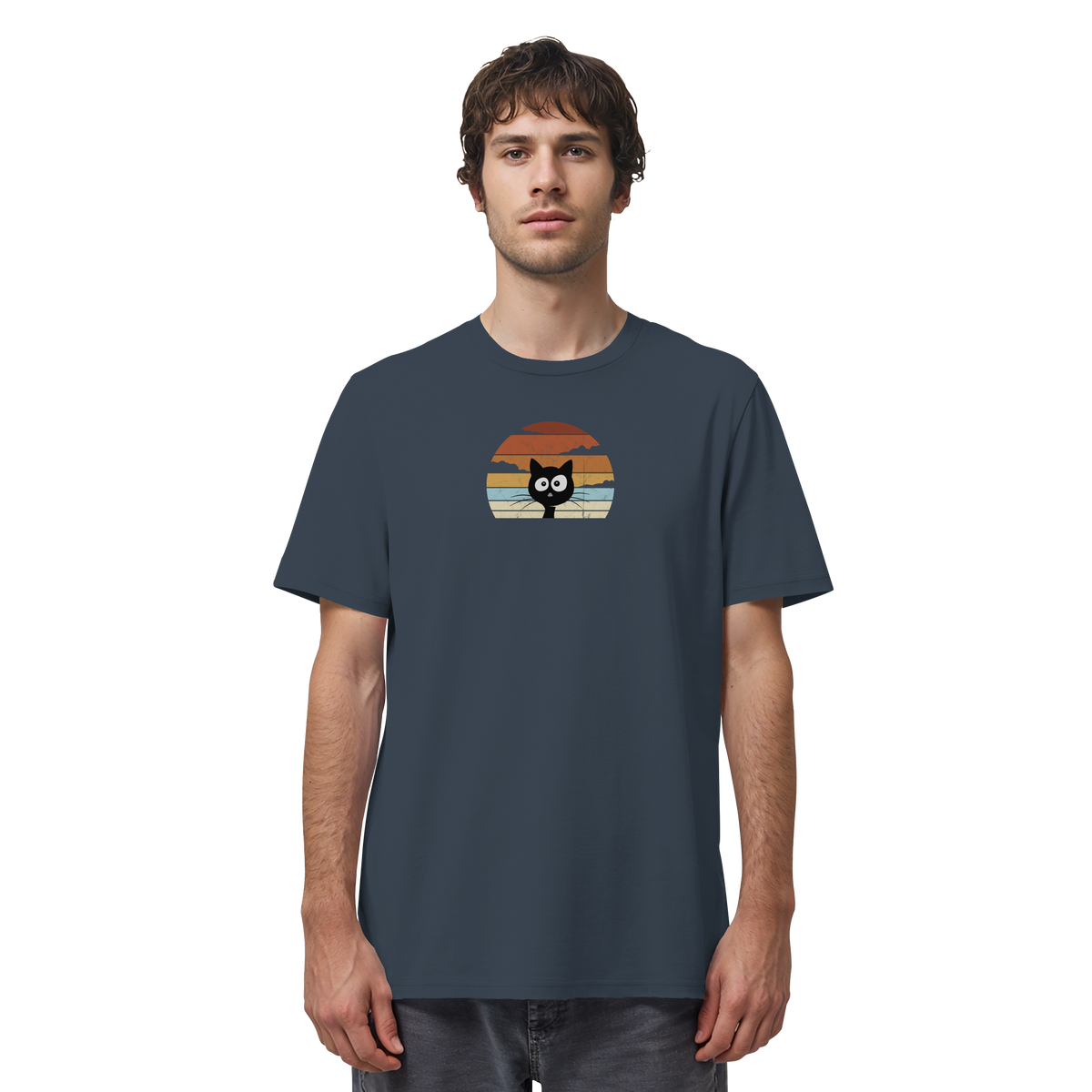 Retro schwarze Katze vor Sonnenuntergang - Organic Shirt