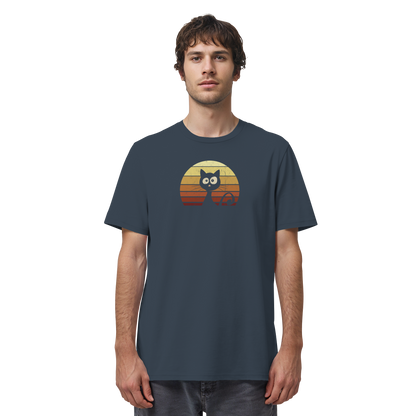 Katze vor Retro Sonnenuntergang - Organic Shirt