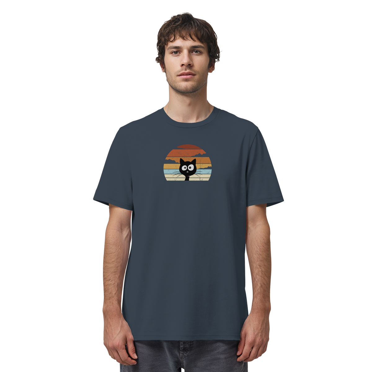 Retro schwarze Katze vor Sonnenuntergang - Organic Shirt