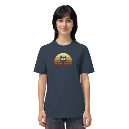 Katze vor Retro Sonnenuntergang - Organic Shirt