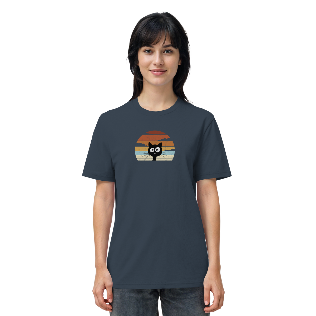 Retro schwarze Katze vor Sonnenuntergang - Organic Shirt
