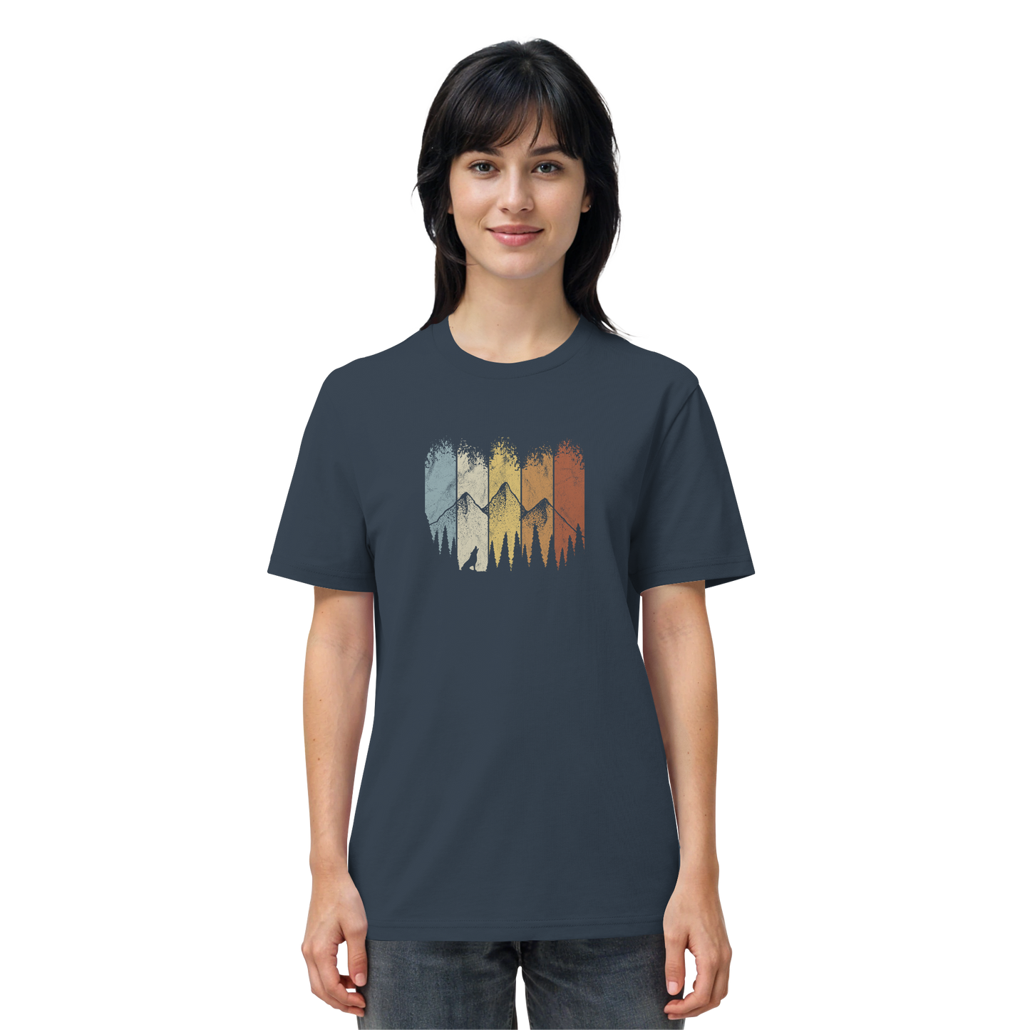 Retro Wald, Berge und Wolf  - Organic Shirt