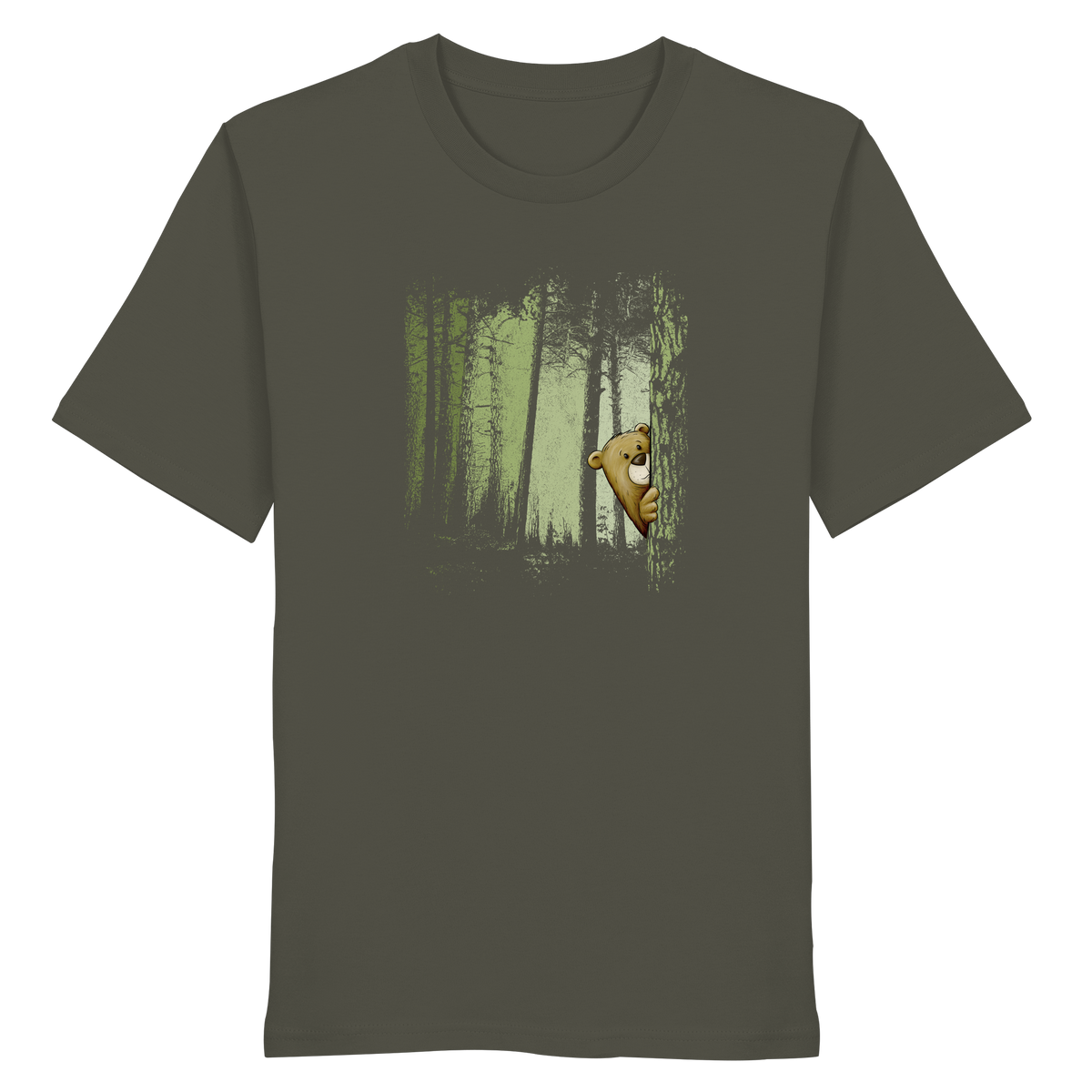Comic Bär versteckt im Zwielicht Wald - Organic Shirt