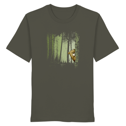 Comic Bär versteckt im Zwielicht Wald - Organic Shirt