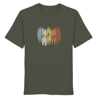 Retro Wald, Berge und Wolf  - Organic Shirt