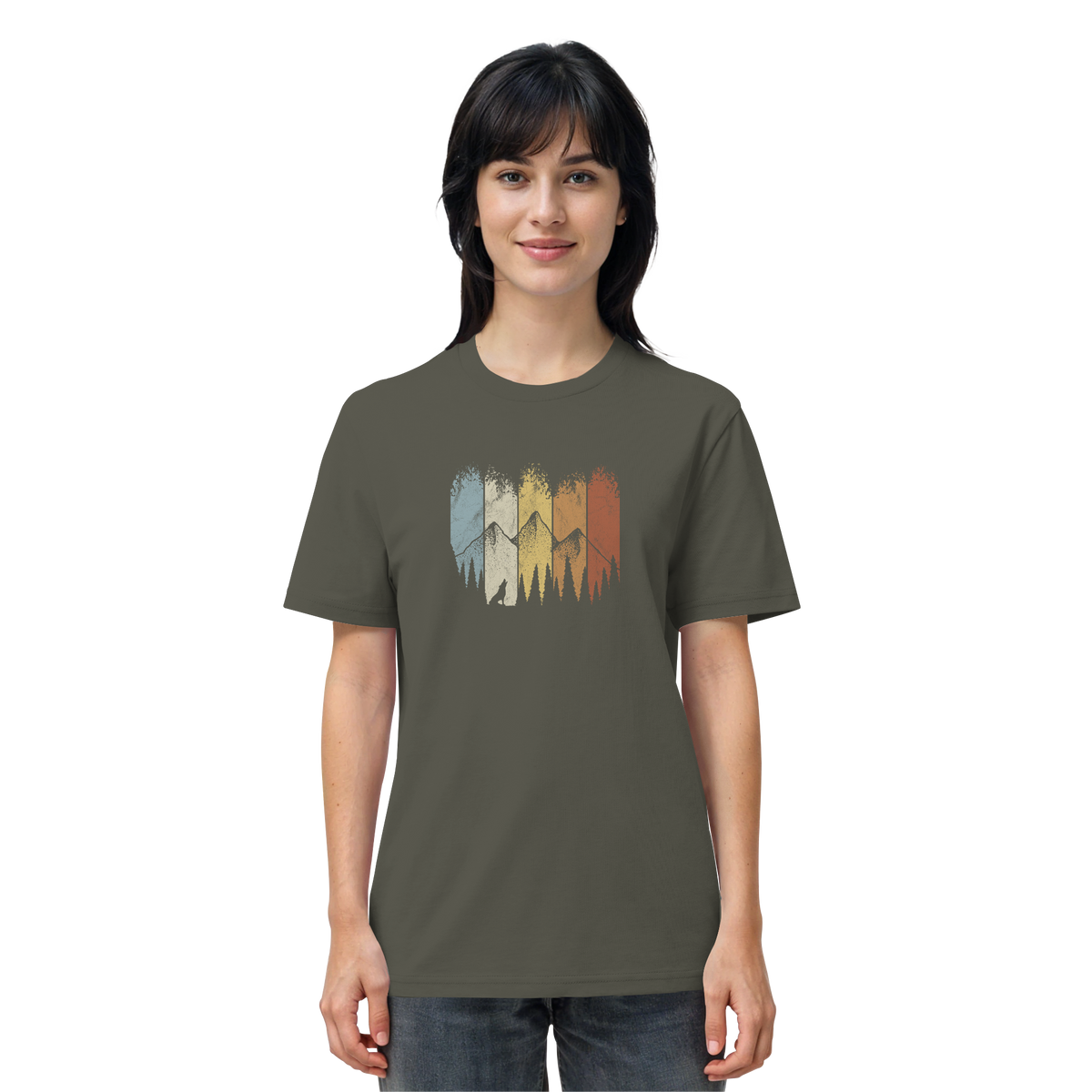 Retro Wald, Berge und Wolf  - Organic Shirt