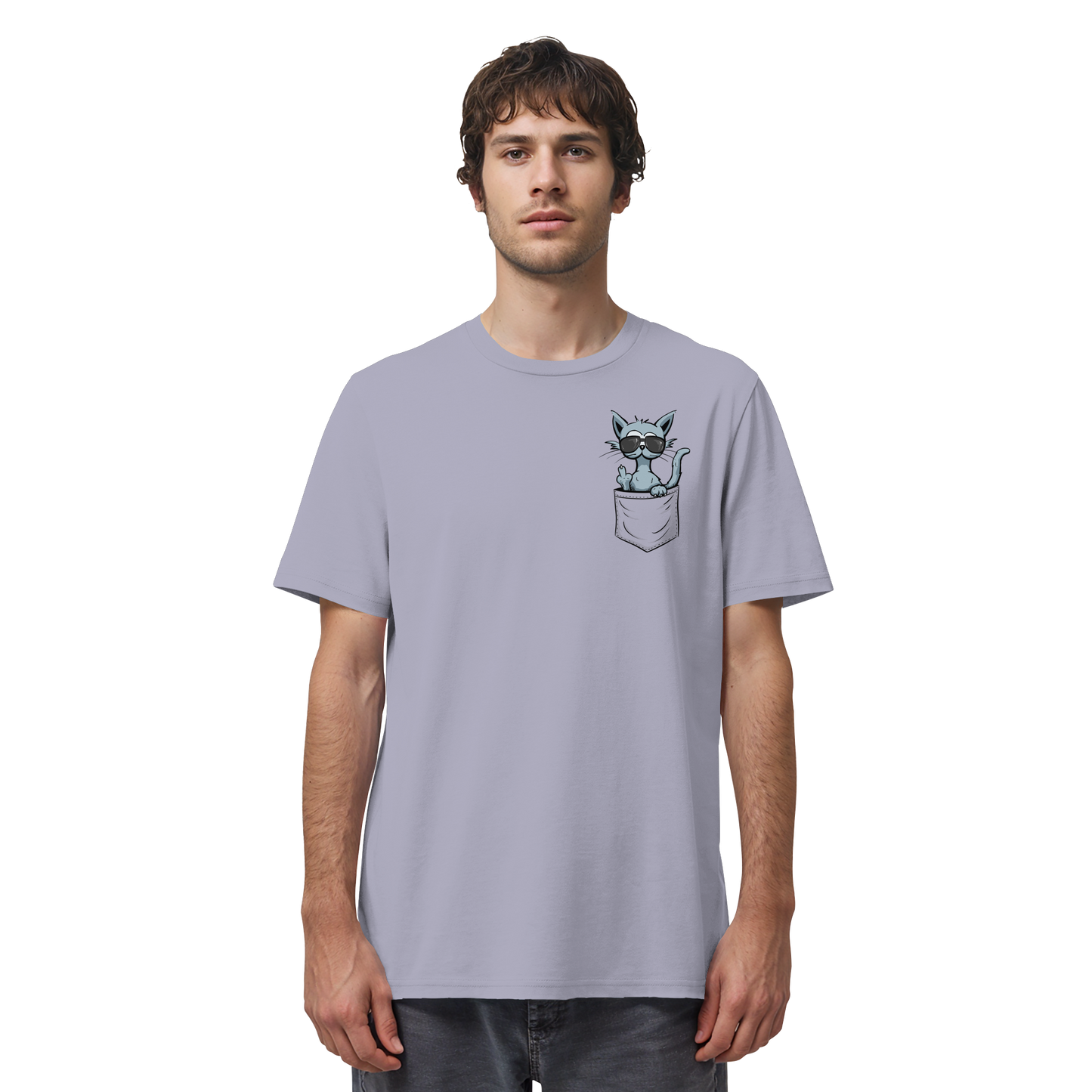 "Fuck Off" Mittelfinger Katze in der Tasche - Organic Shirt