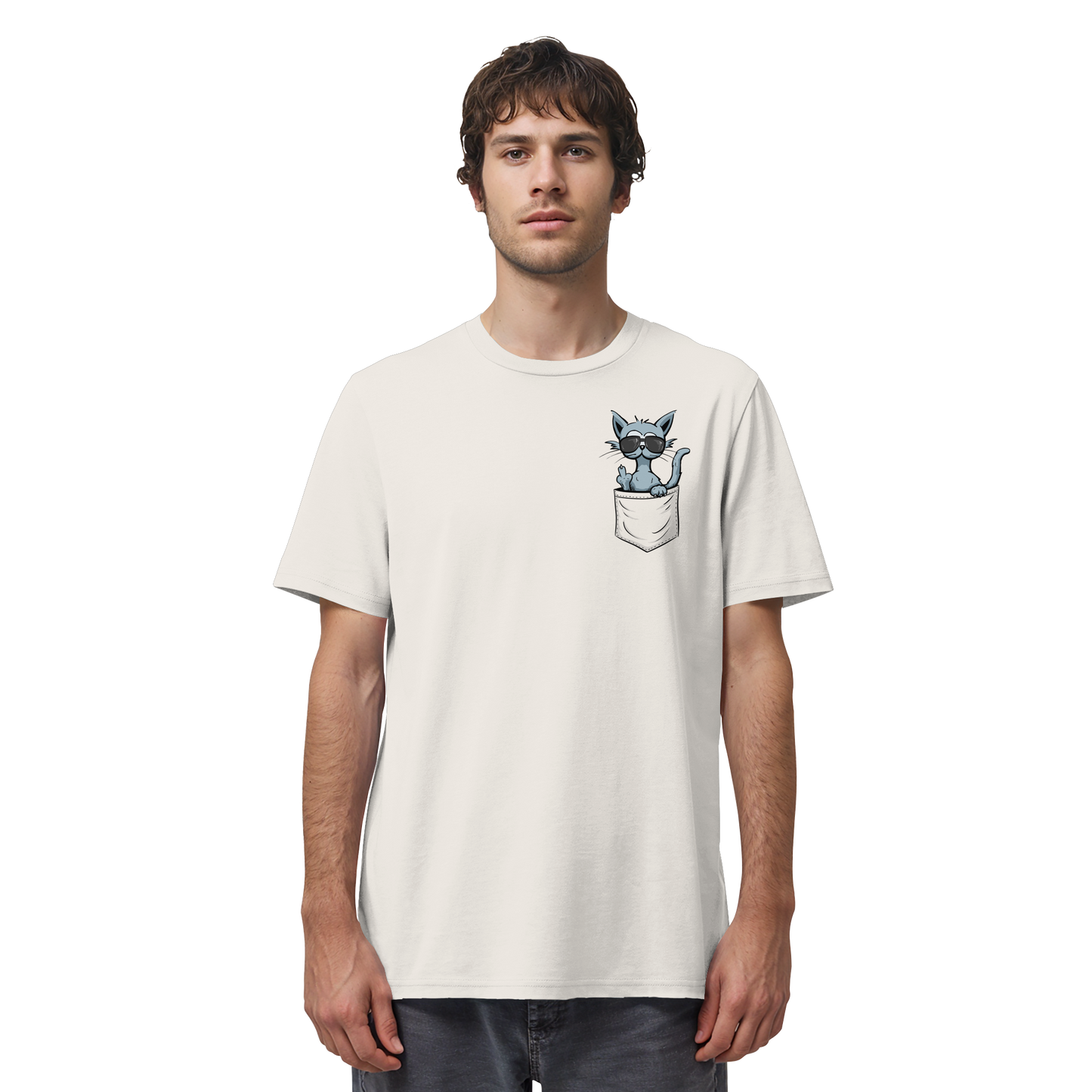 "Fuck Off" Mittelfinger Katze in der Tasche - Organic Shirt