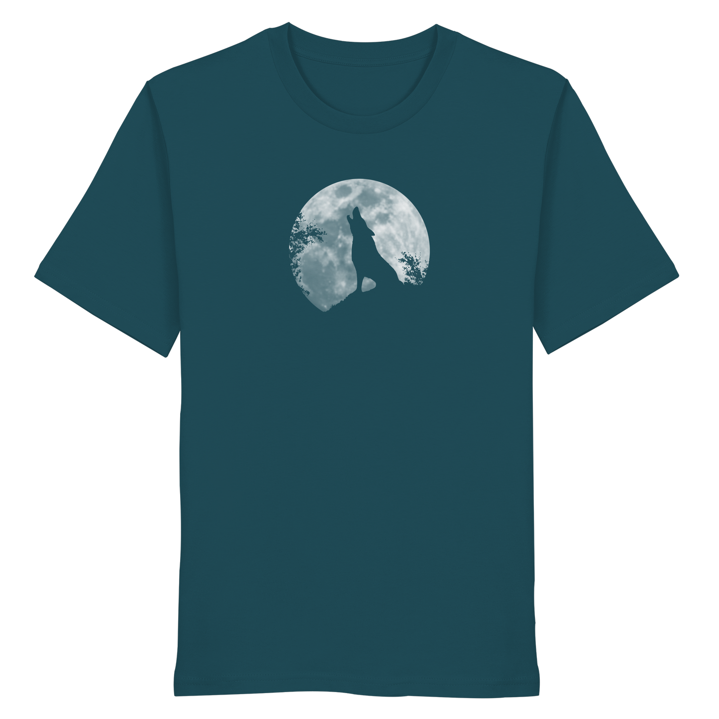 Heulender Wolf Silhouette vor Vollmond - Organic Shirt