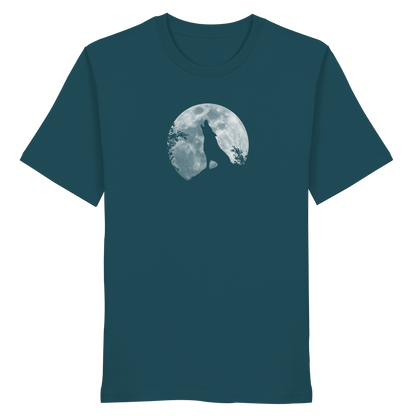 Heulender Wolf Silhouette vor Vollmond - Organic Shirt