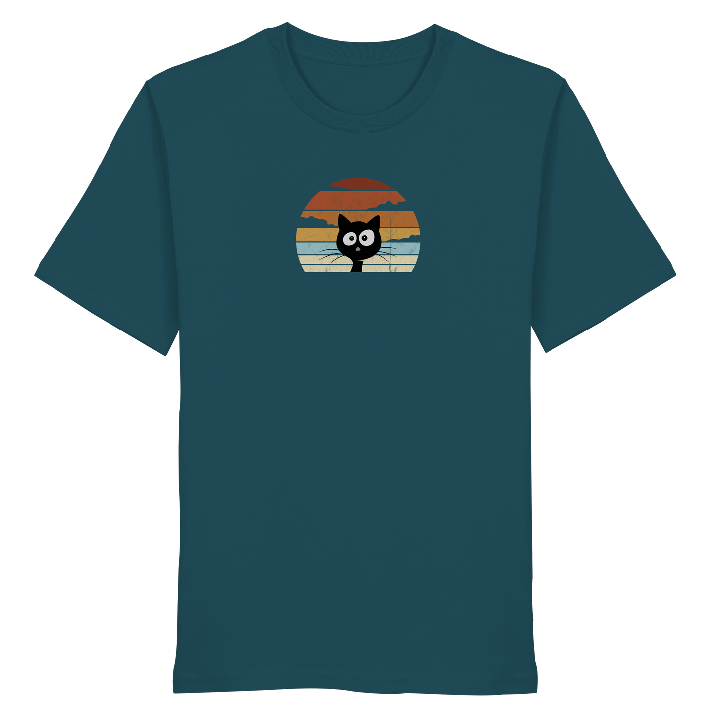 Retro schwarze Katze vor Sonnenuntergang - Organic Shirt