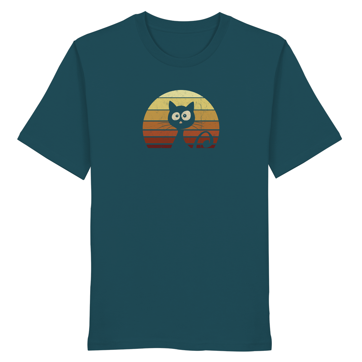 Katze vor Retro Sonnenuntergang - Organic Shirt