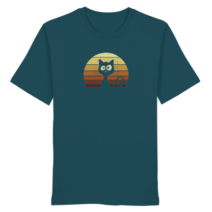 Katze vor Retro Sonnenuntergang - Organic Shirt