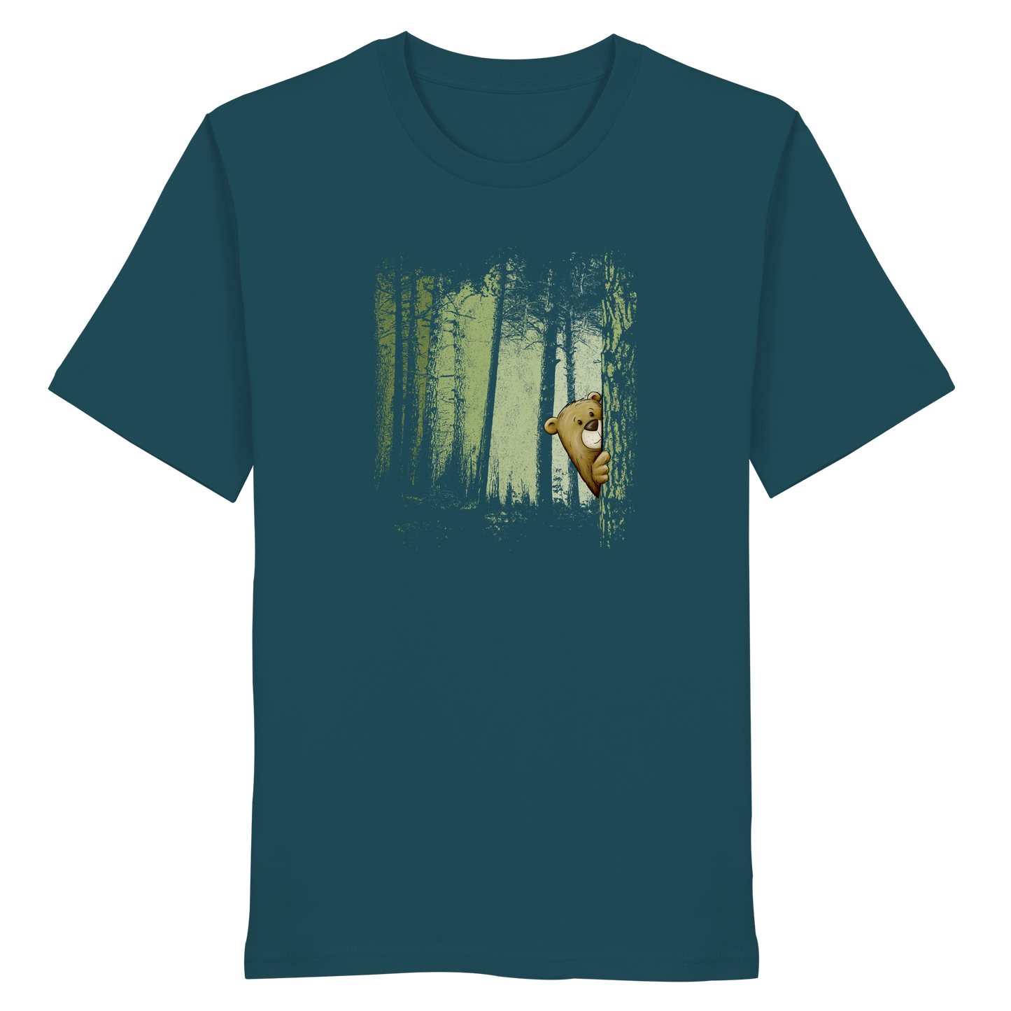 Comic Bär versteckt im Zwielicht Wald - Organic Shirt