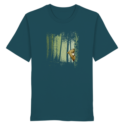 Comic Bär versteckt im Zwielicht Wald - Organic Shirt