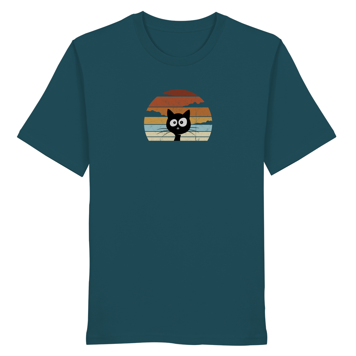 Retro schwarze Katze vor Sonnenuntergang - Organic Shirt