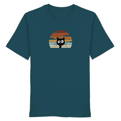 Retro schwarze Katze vor Sonnenuntergang - Organic Shirt