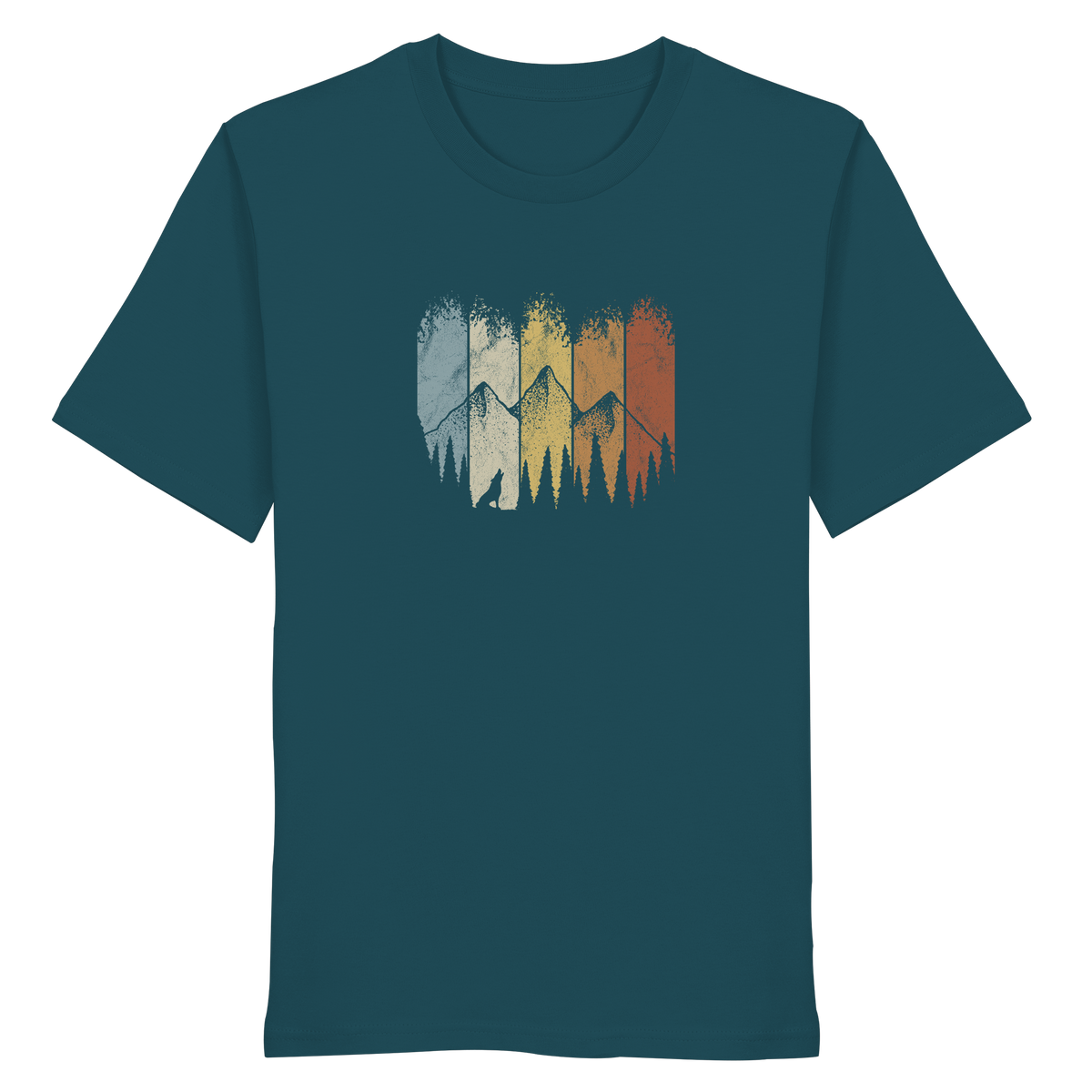 Retro Wald, Berge und Wolf  - Organic Shirt