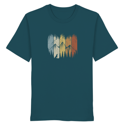 Retro Wald, Berge und Wolf  - Organic Shirt