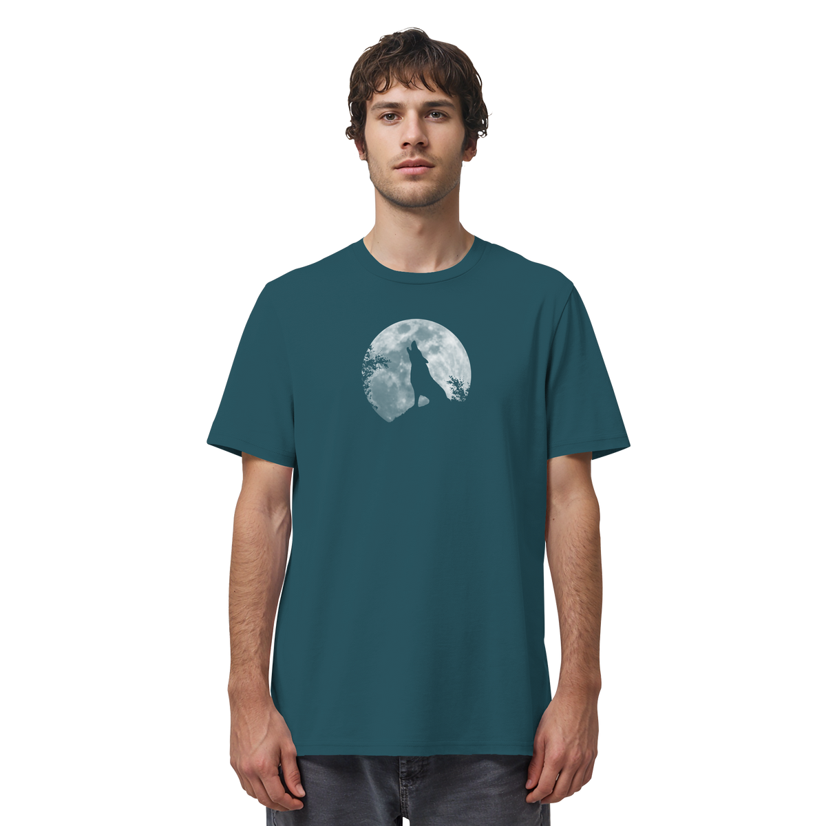 Heulender Wolf Silhouette vor Vollmond - Organic Shirt