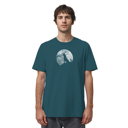 Heulender Wolf Silhouette vor Vollmond - Organic Shirt