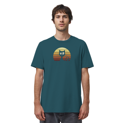 Katze vor Retro Sonnenuntergang - Organic Shirt