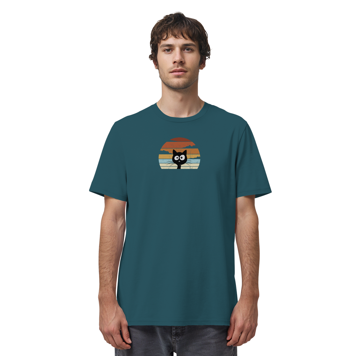 Retro schwarze Katze vor Sonnenuntergang - Organic Shirt