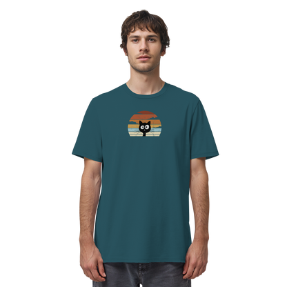 Retro schwarze Katze vor Sonnenuntergang - Organic Shirt