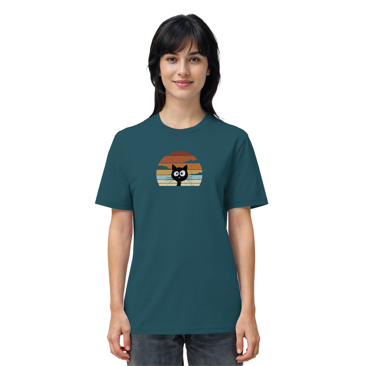 Retro schwarze Katze vor Sonnenuntergang - Organic Shirt