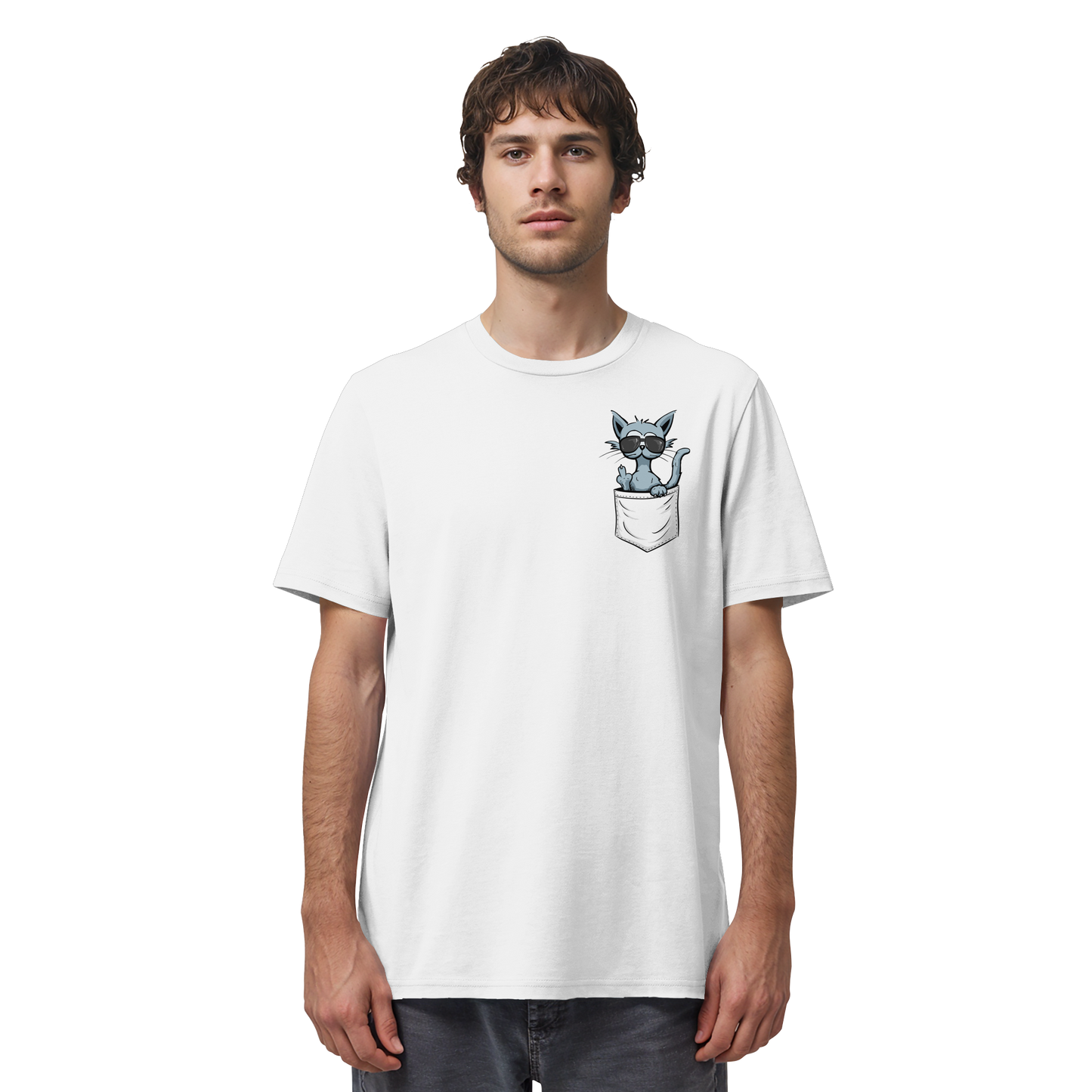 "Fuck Off" Mittelfinger Katze in der Tasche - Organic Shirt