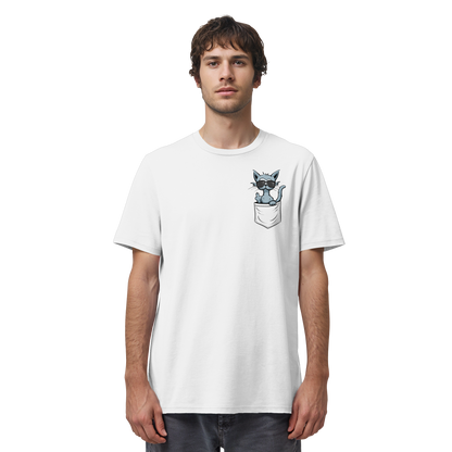 "Fuck Off" Mittelfinger Katze in der Tasche - Organic Shirt