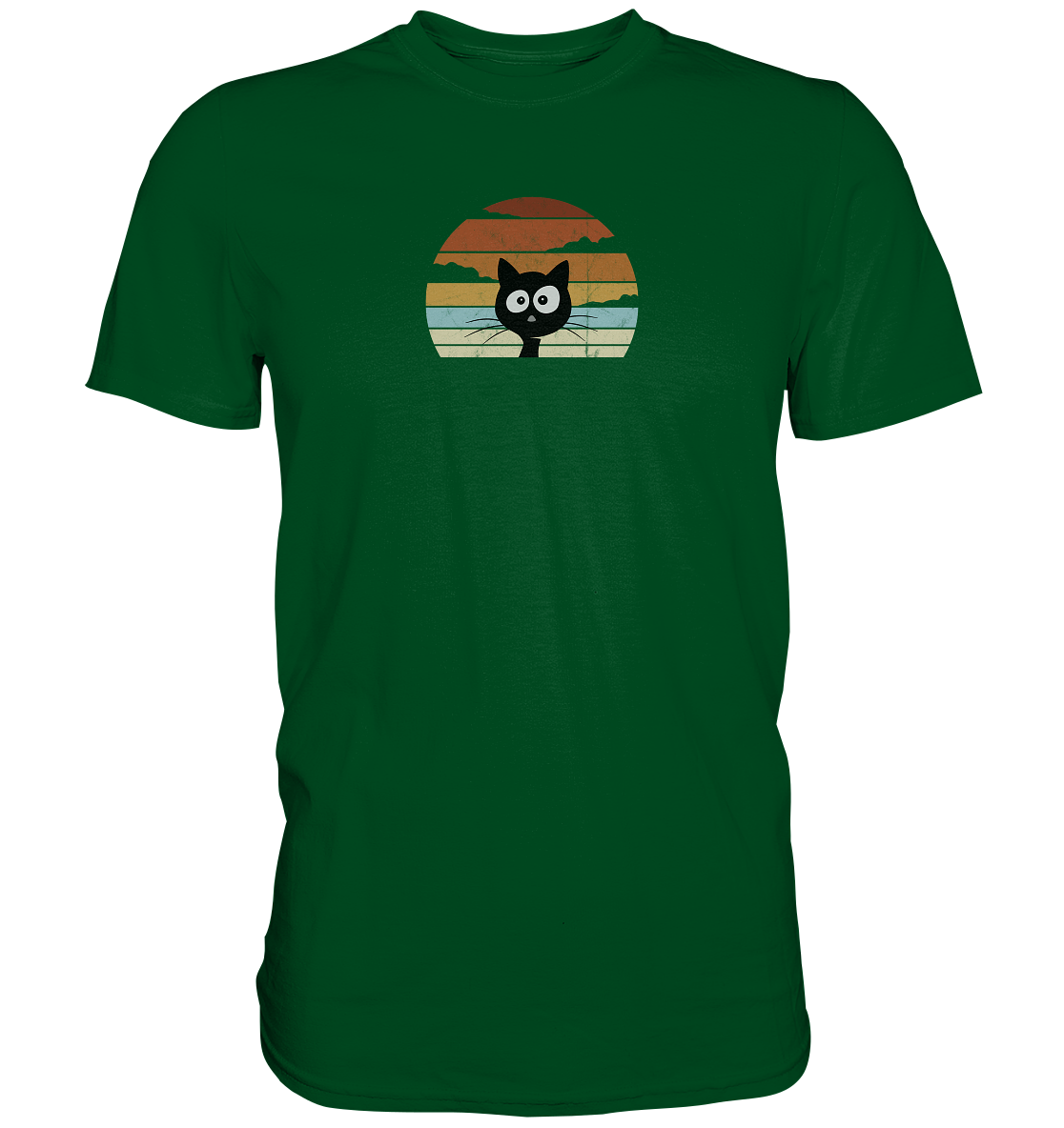 Retro schwarze Katze vor Sonnenuntergang - Premium Shirt