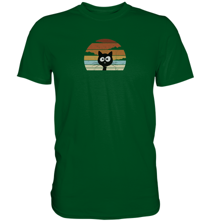 Retro schwarze Katze vor Sonnenuntergang - Premium Shirt