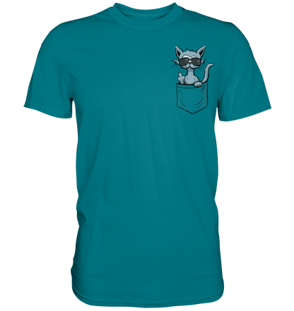 "Fuck Off" Mittelfinger Katze in der Tasche - Premium Shirt