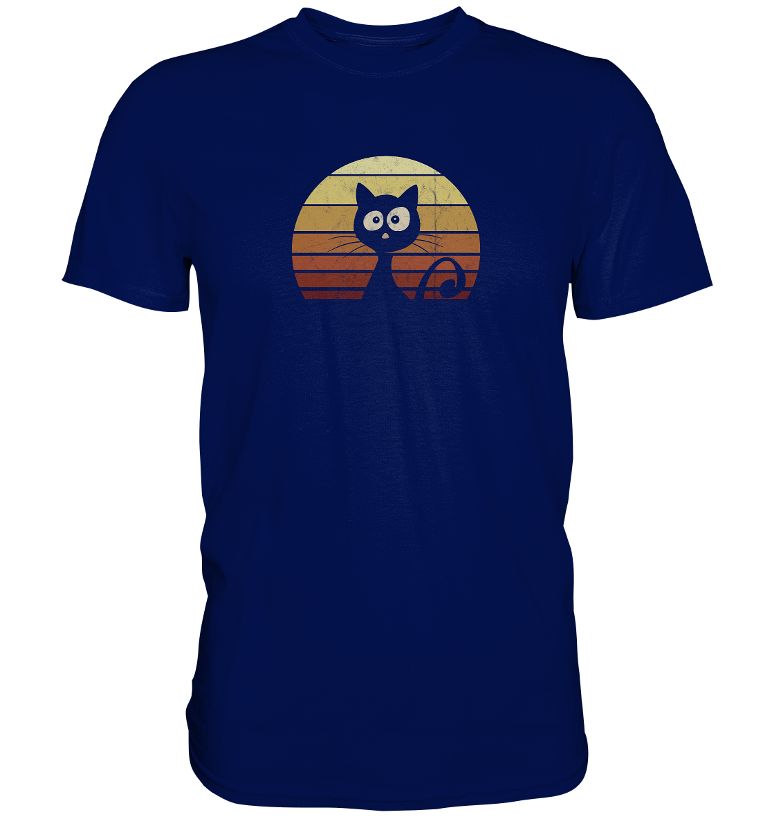Katze vor Retro Sonnenuntergang - Premium Shirt