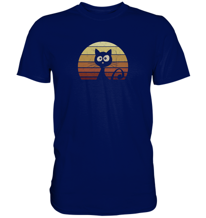 Katze vor Retro Sonnenuntergang - Premium Shirt