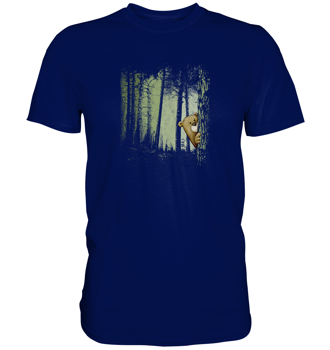 Comic Bär versteckt im Zwielicht Wald - Premium Shirt