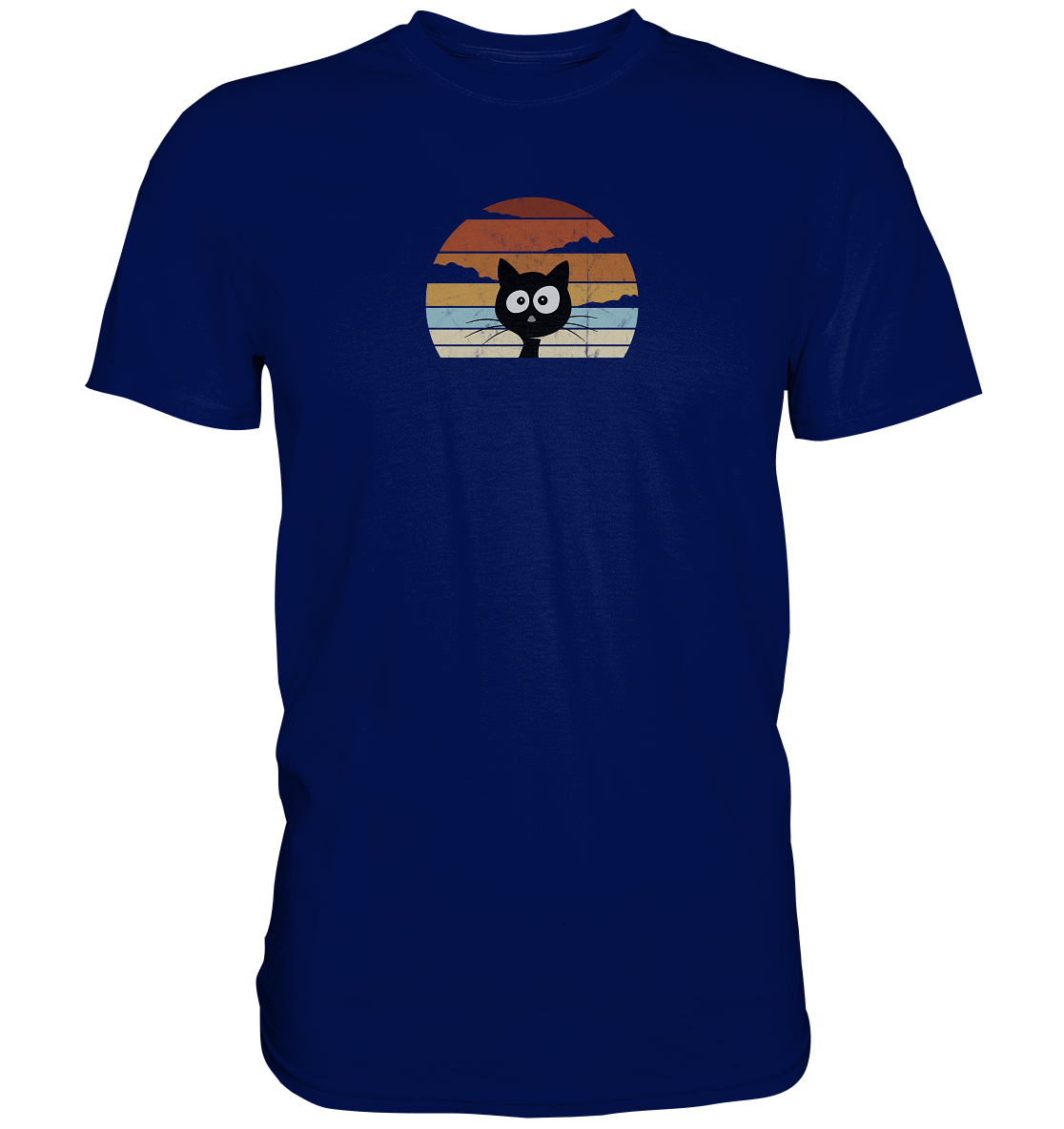 Retro schwarze Katze vor Sonnenuntergang - Premium Shirt