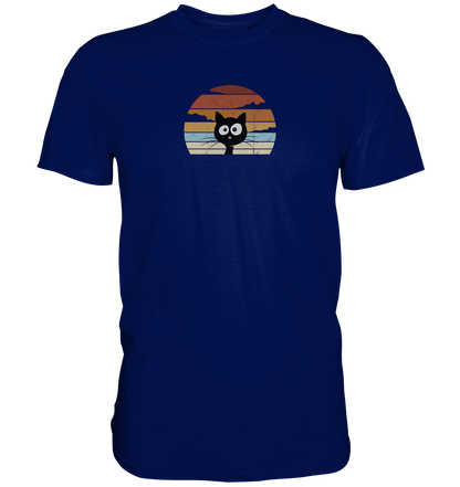 Retro schwarze Katze vor Sonnenuntergang - Premium Shirt
