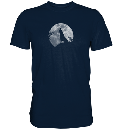 Heulender Wolf Silhouette vor Vollmond - Premium Shirt
