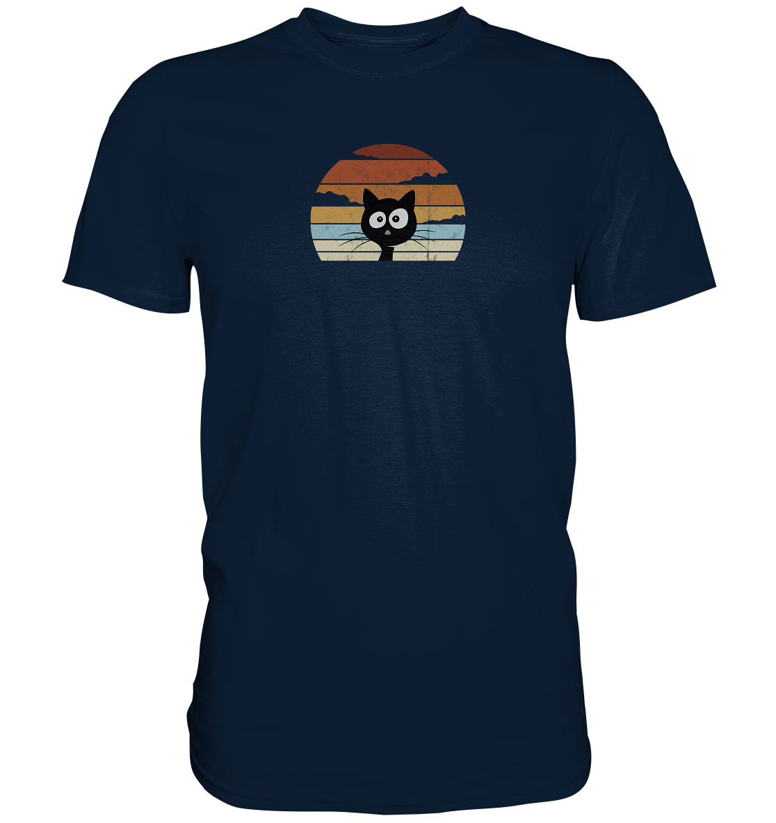 Retro schwarze Katze vor Sonnenuntergang - Premium Shirt