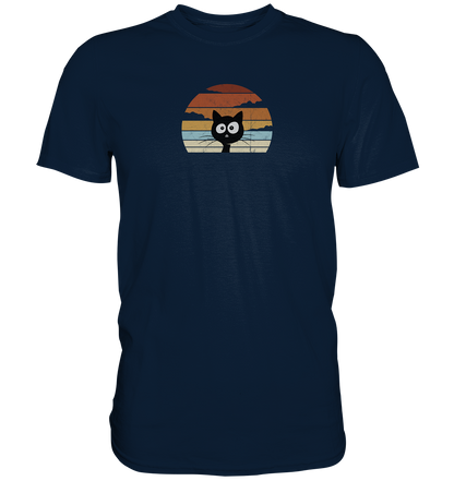 Retro schwarze Katze vor Sonnenuntergang - Premium Shirt