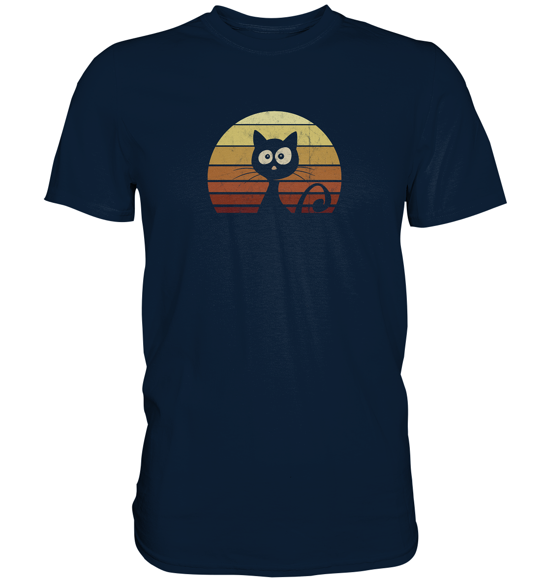 Katze vor Retro Sonnenuntergang - Premium Shirt