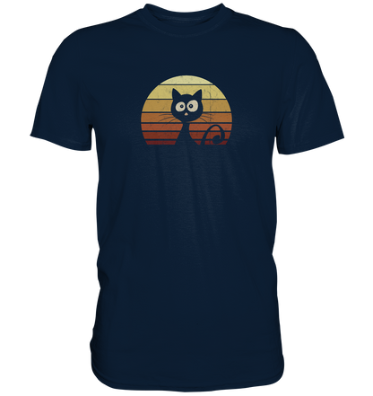 Katze vor Retro Sonnenuntergang - Premium Shirt
