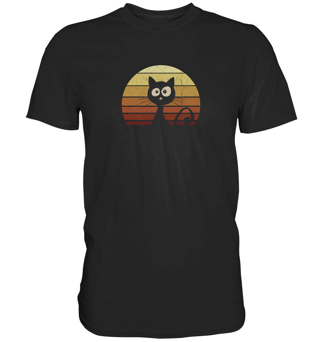 Katze vor Retro Sonnenuntergang - Premium Shirt