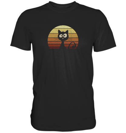 Katze vor Retro Sonnenuntergang - Premium Shirt