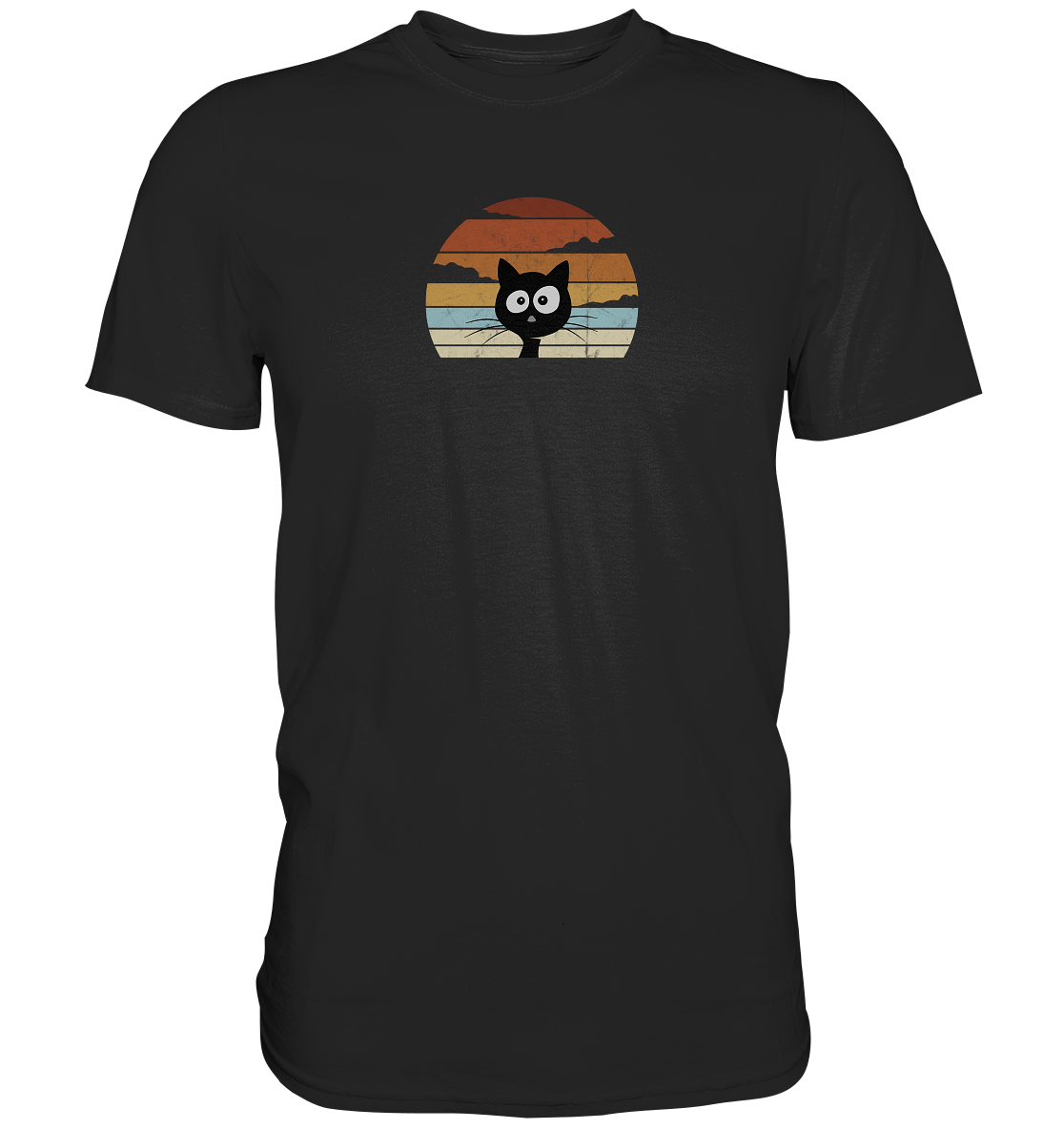 Retro schwarze Katze vor Sonnenuntergang - Premium Shirt