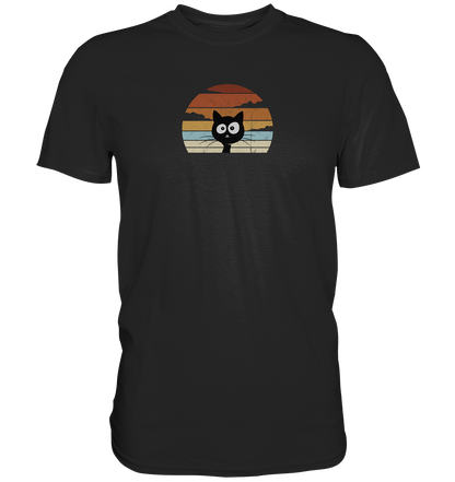 Retro schwarze Katze vor Sonnenuntergang - Premium Shirt